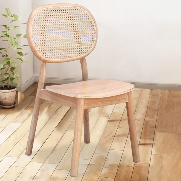 Contemporary Nordic Rectangular Wood Rattan Weaving Dining Chair Backrest Armless For Dining Room - Image 12