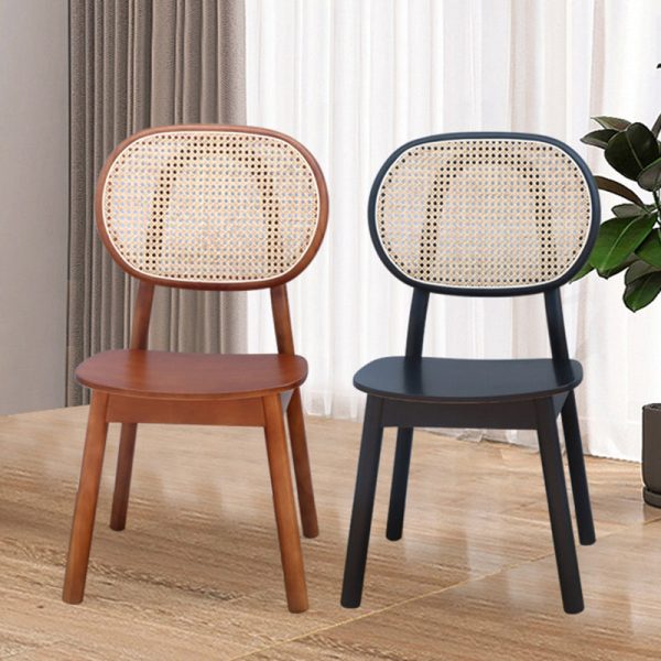 Contemporary Nordic Rectangular Wood Rattan Weaving Dining Chair Backrest Armless For Dining Room - Image 2