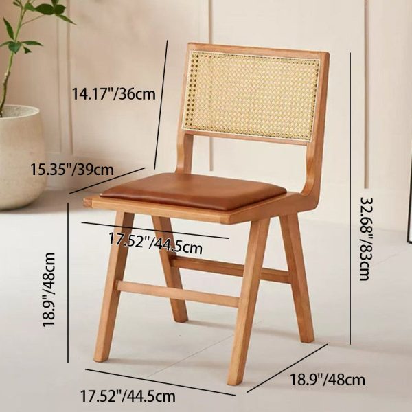 Contemporary Nordic H-Shaped Rubberwood Rattan Weaving Leather Sponge Dining Chair Backrest Armless For Dining Room - Image 4