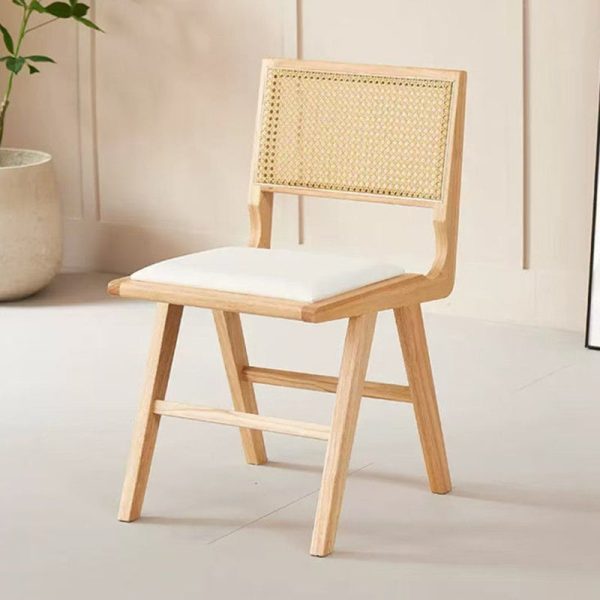 Contemporary Nordic H-Shaped Rubberwood Rattan Weaving Leather Sponge Dining Chair Backrest Armless For Dining Room - Image 7