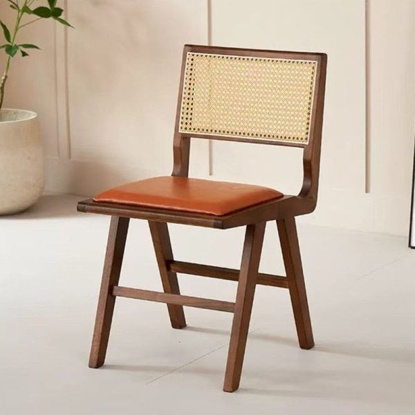 Contemporary Nordic H-Shaped Rubberwood Rattan Weaving Leather Sponge Dining Chair Backrest Armless For Dining Room - Image 3