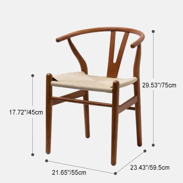 Contemporary Scandinavian Curved Square Y Shape Braided Solid Wood Dining Chair Backrest Arm For Dining Room - Image 4