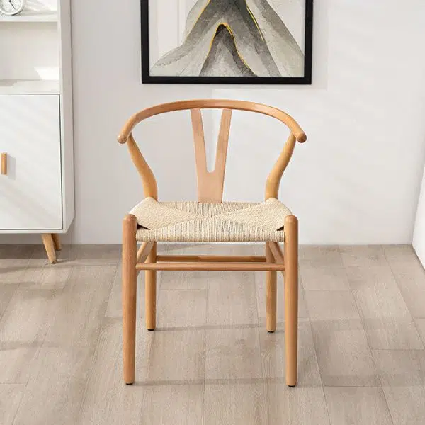 Contemporary Scandinavian Curved Square Y Shape Braided Solid Wood Dining Chair Backrest Arm For Dining Room - Image 13