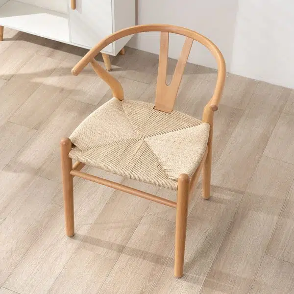 Contemporary Scandinavian Curved Square Y Shape Braided Solid Wood Dining Chair Backrest Arm For Dining Room - Image 14