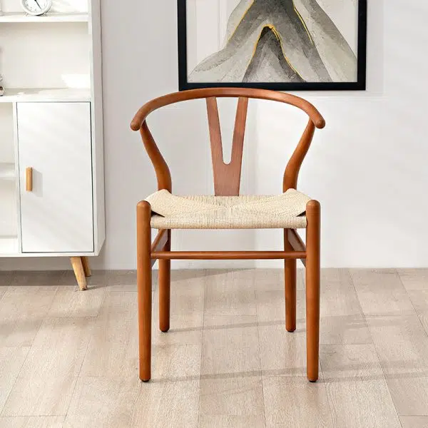 Contemporary Scandinavian Curved Square Y Shape Braided Solid Wood Dining Chair Backrest Arm For Dining Room - Image 15