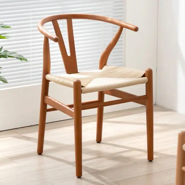 Contemporary Scandinavian Curved Square Y Shape Braided Solid Wood Dining Chair Backrest Arm For Dining Room - Image 11