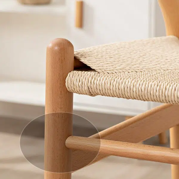 Contemporary Scandinavian Curved Square Y Shape Braided Solid Wood Dining Chair Backrest Arm For Dining Room - Image 6