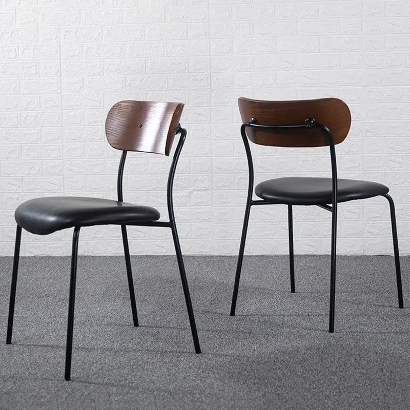 DFM-Chair-FW00531-10.jpg Contemporary Industrial Curved Square Leather Iron Dining Chair Backrest Armless For Dining Room - Image 1