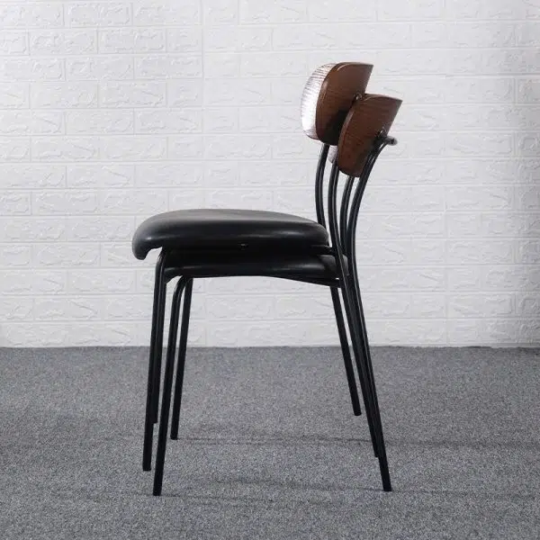 Contemporary Industrial Curved Square Leather Iron Dining Chair Backrest Armless For Dining Room - Image 8