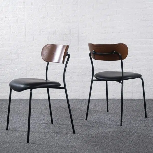 Contemporary Industrial Curved Square Leather Iron Dining Chair Backrest Armless For Dining Room - Image 3