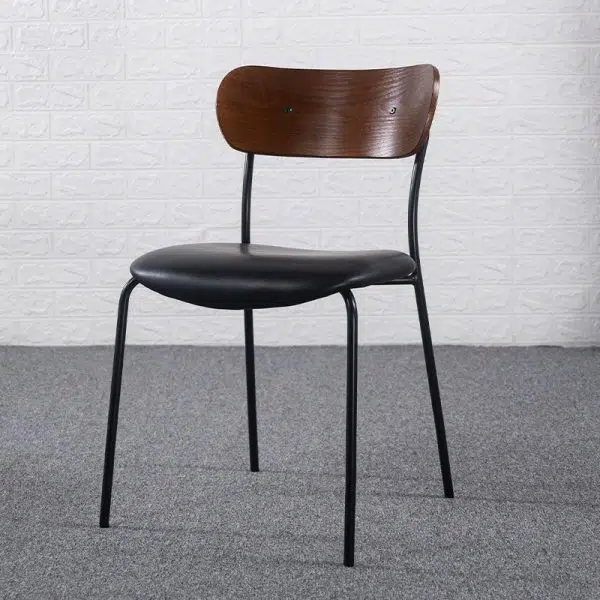 Contemporary Industrial Curved Square Leather Iron Dining Chair Backrest Armless For Dining Room - Image 9
