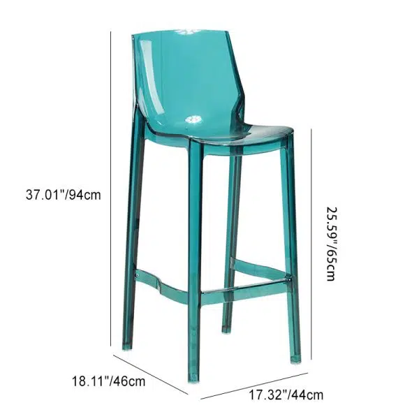 Contemporary Scandinavian Square Curved Acrylic Backrest Bar Stool For Dining Room - Image 3