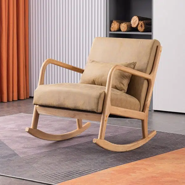 Modern Minimalist Square Shake Bend Tech Fabric Solid Wood Accent Chair Backrest Armrest For Living Room - Image 2