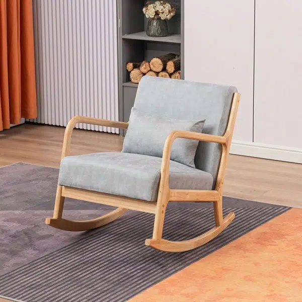 Modern Minimalist Square Shake Bend Tech Fabric Solid Wood Accent Chair Backrest Armrest For Living Room - Image 3