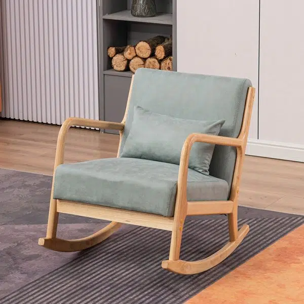 Modern Minimalist Square Shake Bend Tech Fabric Solid Wood Accent Chair Backrest Armrest For Living Room - Image 8