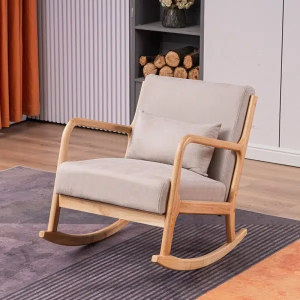 Modern Minimalist Square Shake Bend Tech Fabric Solid Wood Accent Chair Backrest Armrest For Living Room - Image 9