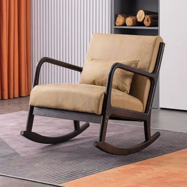 Modern Minimalist Square Shake Bend Tech Fabric Solid Wood Accent Chair Backrest Armrest For Living Room - Image 10