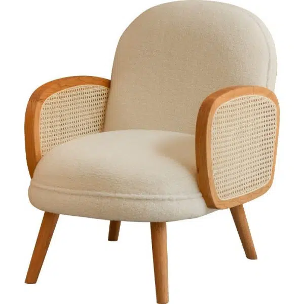 Traditional Japanese Half Round Curved Lambswool Rattan Accent Chair Backrest Armrest For Living Room - Image 15