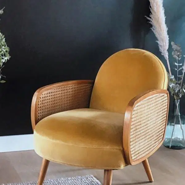 Traditional Japanese Half Round Curved Lambswool Rattan Accent Chair Backrest Armrest For Living Room - Image 2