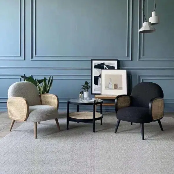 Traditional Japanese Half Round Curved Lambswool Rattan Accent Chair Backrest Armrest For Living Room - Image 6