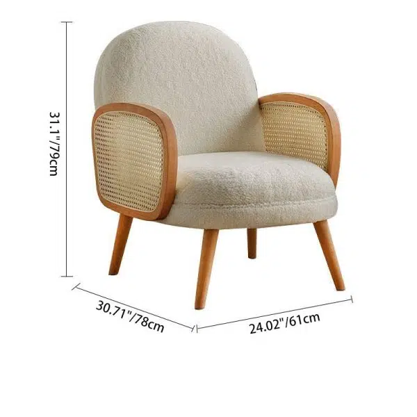 Traditional Japanese Half Round Curved Lambswool Rattan Accent Chair Backrest Armrest For Living Room - Image 4