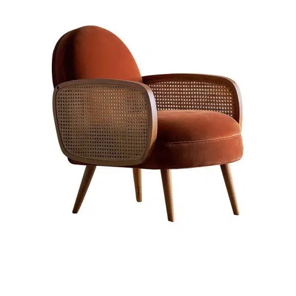 Traditional Japanese Half Round Curved Lambswool Rattan Accent Chair Backrest Armrest For Living Room - Image 14