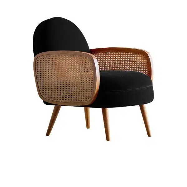 Traditional Japanese Half Round Curved Lambswool Rattan Accent Chair Backrest Armrest For Living Room - Image 11