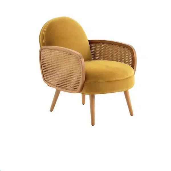 Traditional Japanese Half Round Curved Lambswool Rattan Accent Chair Backrest Armrest For Living Room - Image 13