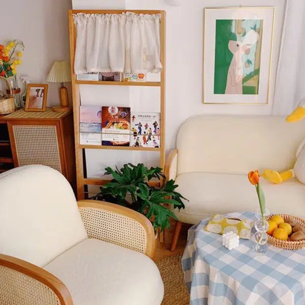 Traditional Japanese Half Round Curved Lambswool Rattan Accent Chair Backrest Armrest For Living Room - Image 8