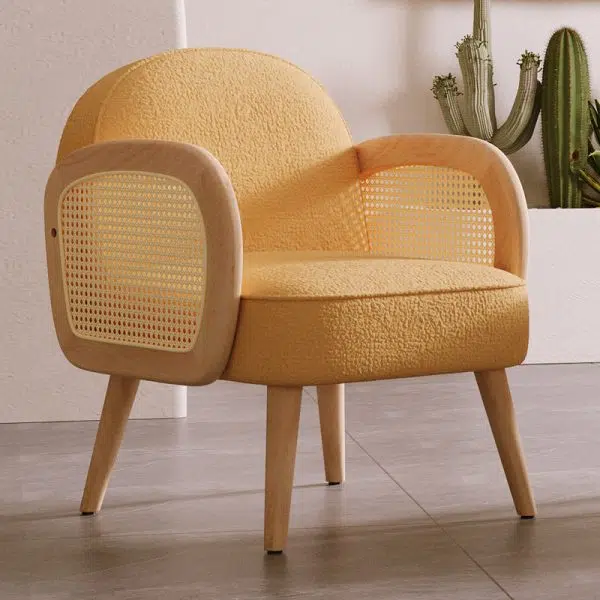 Contemporary Scandinavian Half Round Square Round Smooth Lambswool Leather Solid Wood Accent Chair Backrest Armrest For Living Room - Image 11