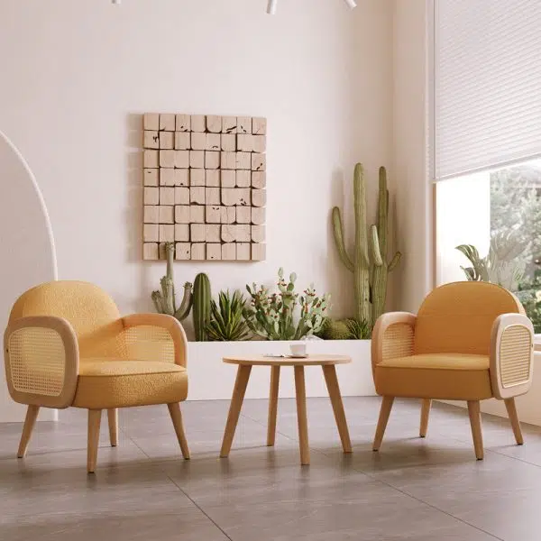 Contemporary Scandinavian Half Round Square Round Smooth Lambswool Leather Solid Wood Accent Chair Backrest Armrest For Living Room