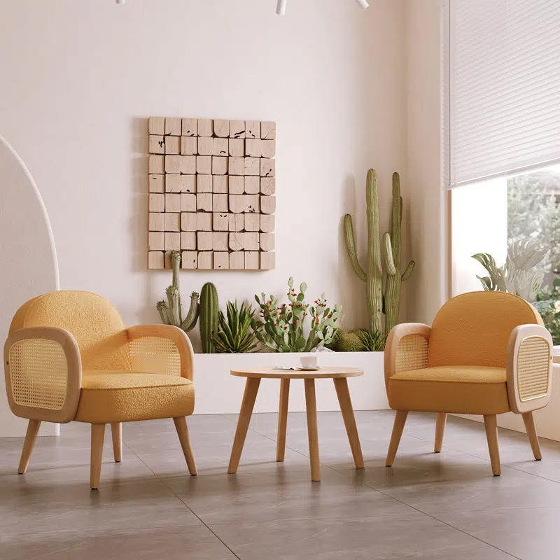 DFM-Chair-FW01644-11.jpg Contemporary Scandinavian Half Round Square Round Smooth Lambswool Leather Solid Wood Accent Chair Backrest Armrest For Living Room - Image 1