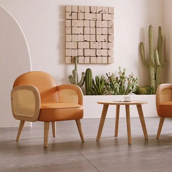 Contemporary Scandinavian Half Round Square Round Smooth Lambswool Leather Solid Wood Accent Chair Backrest Armrest For Living Room - Image 7