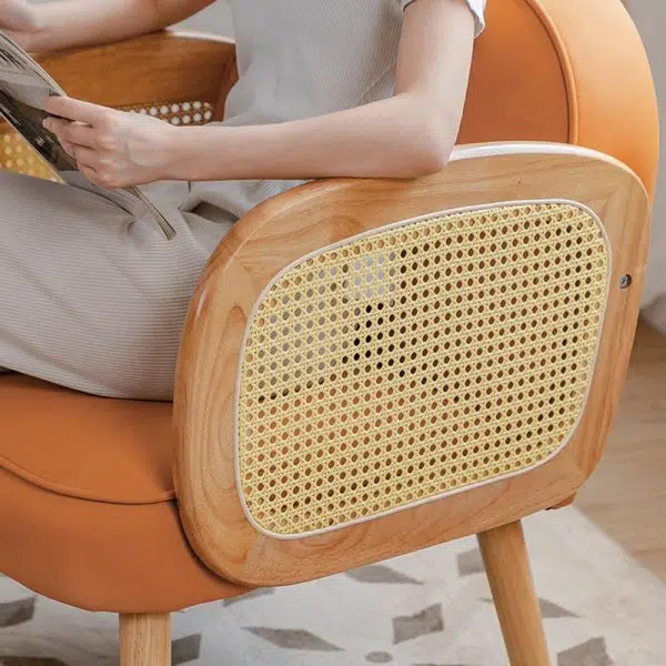 Contemporary Scandinavian Half Round Square Round Smooth Lambswool Leather Solid Wood Accent Chair Backrest Armrest For Living Room - Image 5