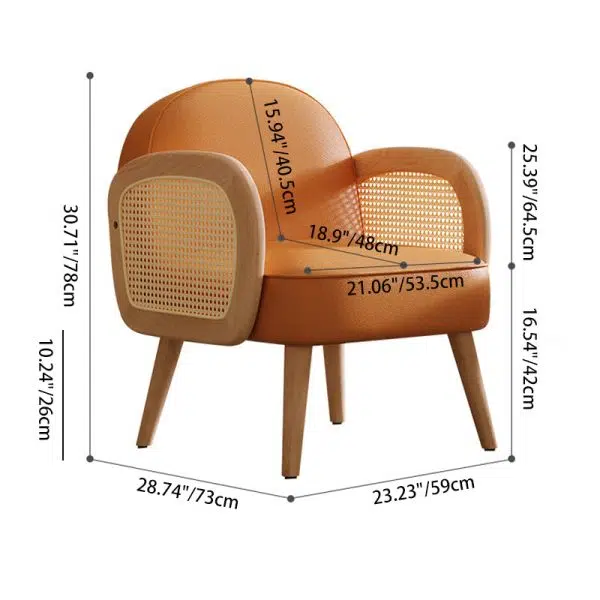 Contemporary Scandinavian Half Round Square Round Smooth Lambswool Leather Solid Wood Accent Chair Backrest Armrest For Living Room - Image 4