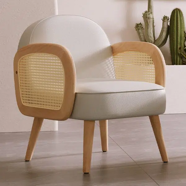 Contemporary Scandinavian Half Round Square Round Smooth Lambswool Leather Solid Wood Accent Chair Backrest Armrest For Living Room - Image 12