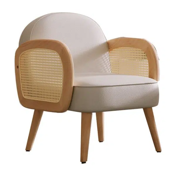 Contemporary Scandinavian Half Round Square Round Smooth Lambswool Leather Solid Wood Accent Chair Backrest Armrest For Living Room - Image 16