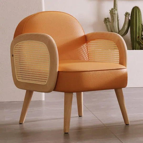 Contemporary Scandinavian Half Round Square Round Smooth Lambswool Leather Solid Wood Accent Chair Backrest Armrest For Living Room - Image 13