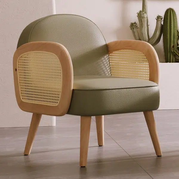 Contemporary Scandinavian Half Round Square Round Smooth Lambswool Leather Solid Wood Accent Chair Backrest Armrest For Living Room - Image 14