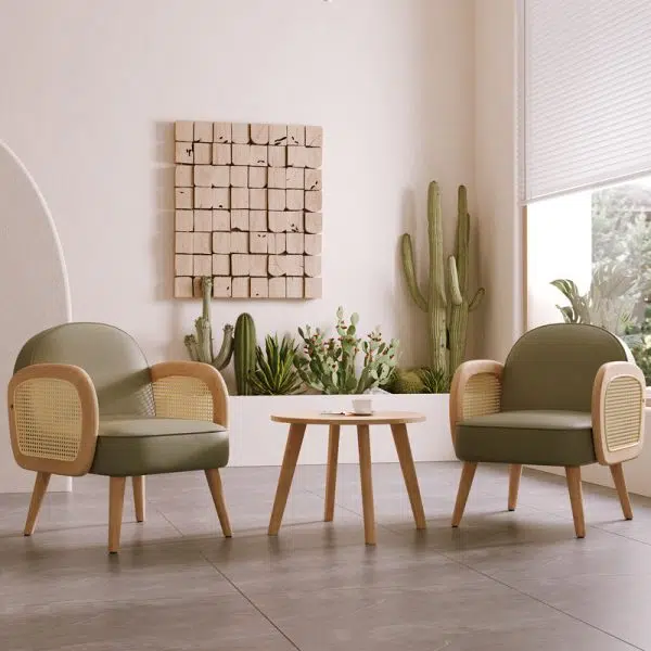 Contemporary Scandinavian Half Round Square Round Smooth Lambswool Leather Solid Wood Accent Chair Backrest Armrest For Living Room - Image 10