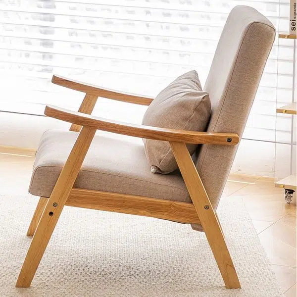 Traditional Japanese Bent Rectangular Square Trapezoidal Cat Scratch Leather Solid Wood Accent Chair Backrest Armrest For Living Room - Image 7