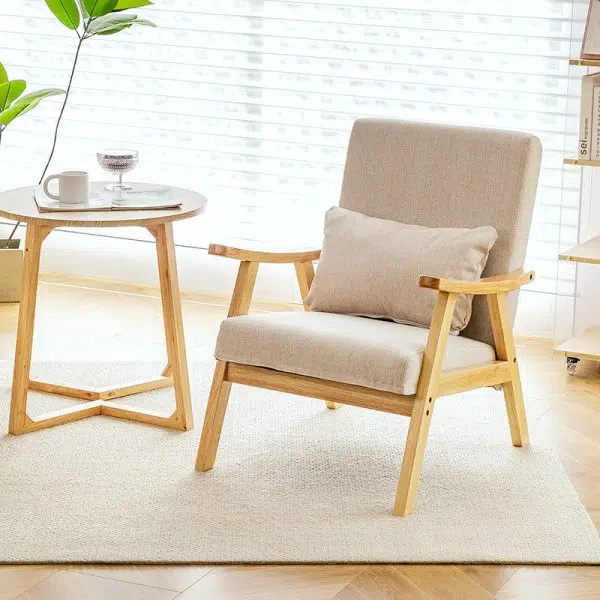 Traditional Japanese Bent Rectangular Square Trapezoidal Cat Scratch Leather Solid Wood Accent Chair Backrest Armrest For Living Room - Image 8