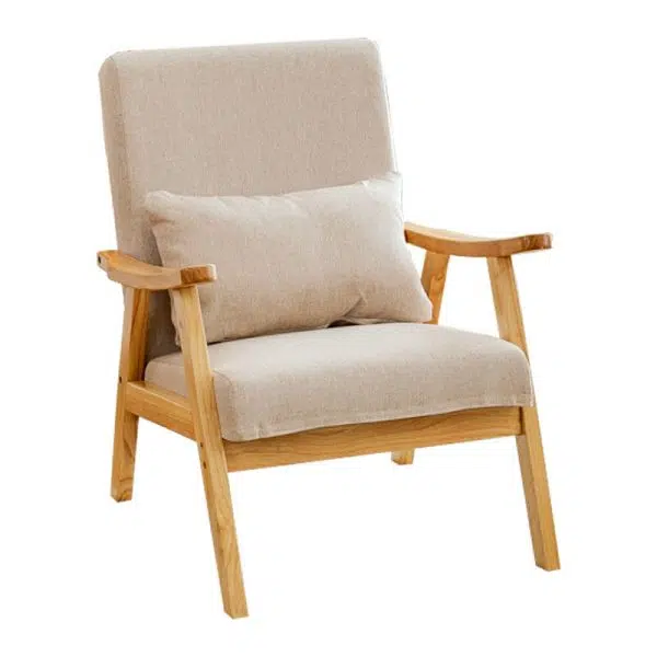 Traditional Japanese Bent Rectangular Square Trapezoidal Cat Scratch Leather Solid Wood Accent Chair Backrest Armrest For Living Room - Image 15