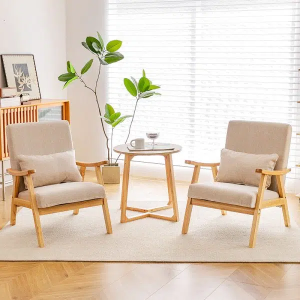 Traditional Japanese Bent Rectangular Square Trapezoidal Cat Scratch Leather Solid Wood Accent Chair Backrest Armrest For Living Room - Image 10