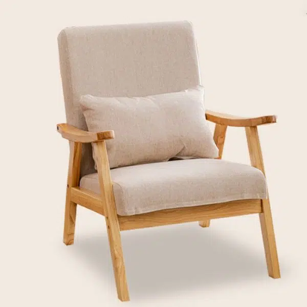 Traditional Japanese Bent Rectangular Square Trapezoidal Cat Scratch Leather Solid Wood Accent Chair Backrest Armrest For Living Room - Image 14