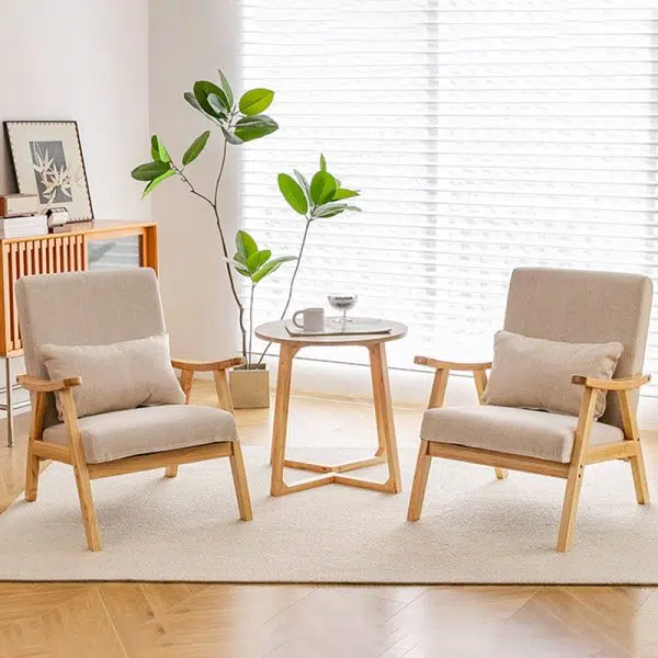 Traditional Japanese Bent Rectangular Square Trapezoidal Cat Scratch Leather Solid Wood Accent Chair Backrest Armrest For Living Room - Image 11