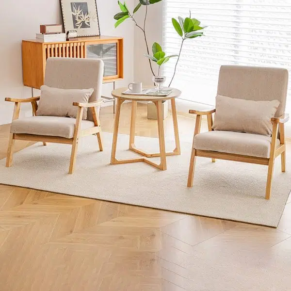 Traditional Japanese Bent Rectangular Square Trapezoidal Cat Scratch Leather Solid Wood Accent Chair Backrest Armrest For Living Room - Image 12