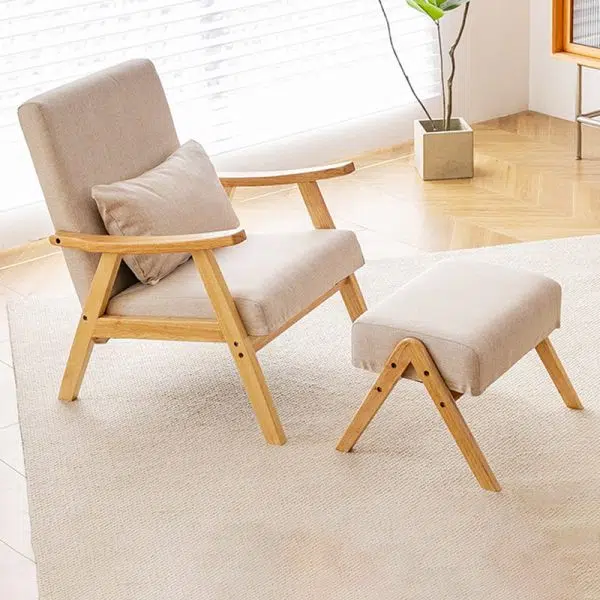 Traditional Japanese Bent Rectangular Square Trapezoidal Cat Scratch Leather Solid Wood Accent Chair Backrest Armrest For Living Room - Image 13