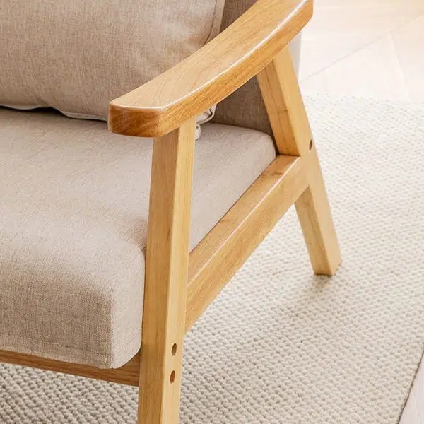 Traditional Japanese Bent Rectangular Square Trapezoidal Cat Scratch Leather Solid Wood Accent Chair Backrest Armrest For Living Room - Image 6