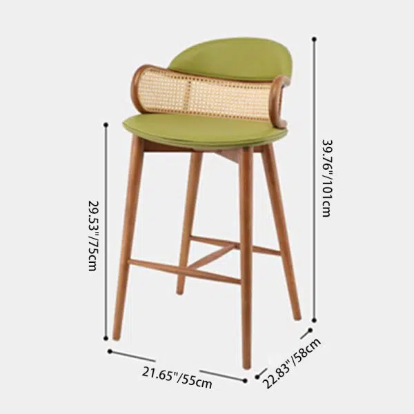 Contemporary Scandinavian Curved Half Round Curved Leather Ash Wood Rattan Bar Stool Backrest For Dining Room - Image 4